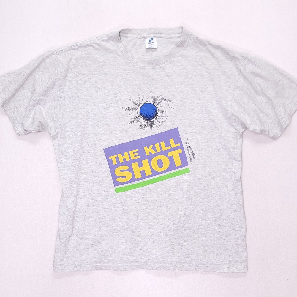 Vintage 1993 Johnson Signature Larry Paul The Kill Shot T-Shirt Mens XL Gray